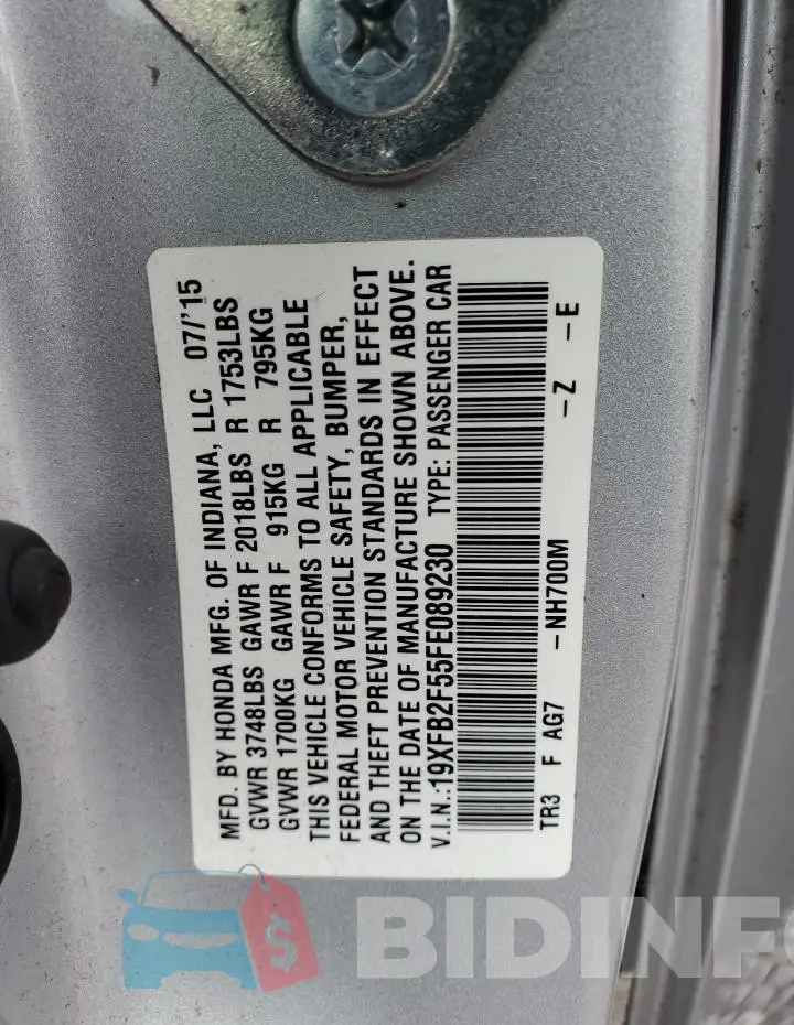 19XFB2F55FE089230 Photo# 12