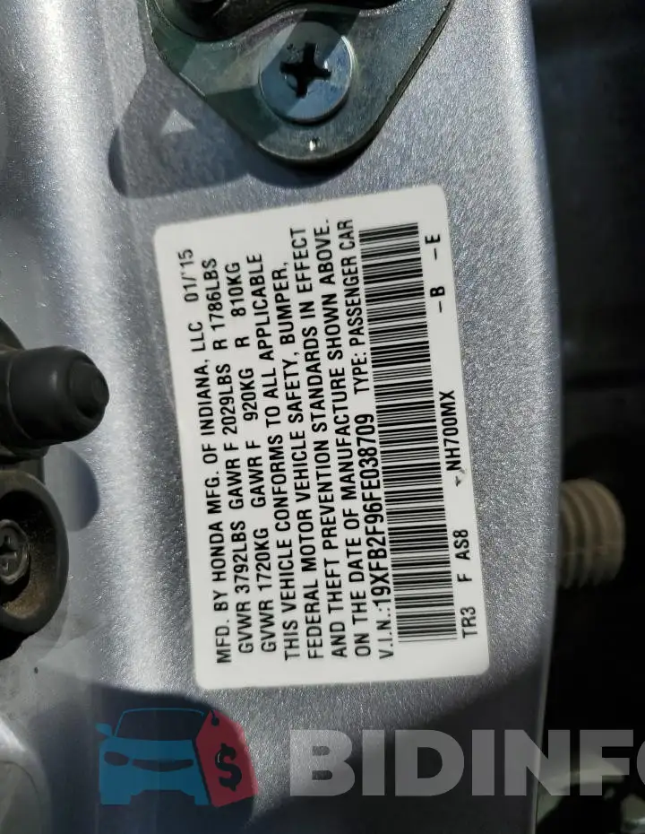 19XFB2F96FE038709 Photo# 13