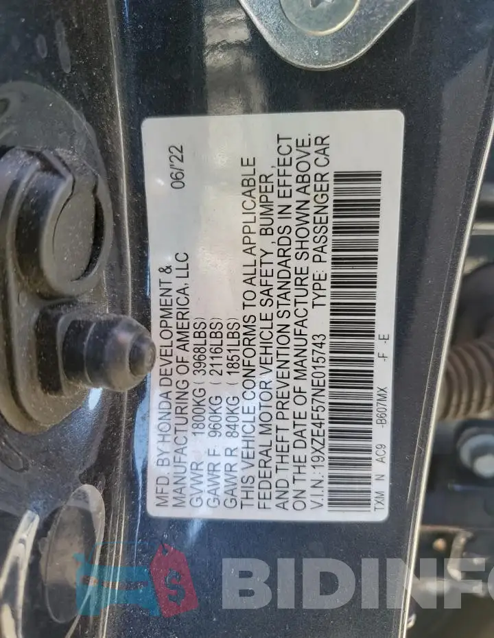 19XZE4F57NE015743 Photo# 12