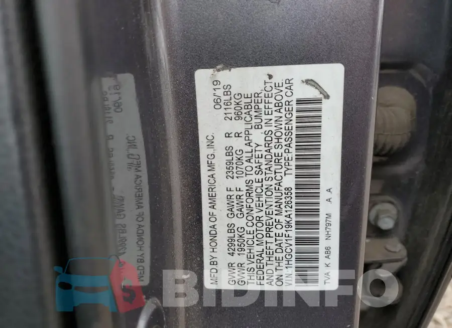 1HGCV1F19KA126358 Photo# 12