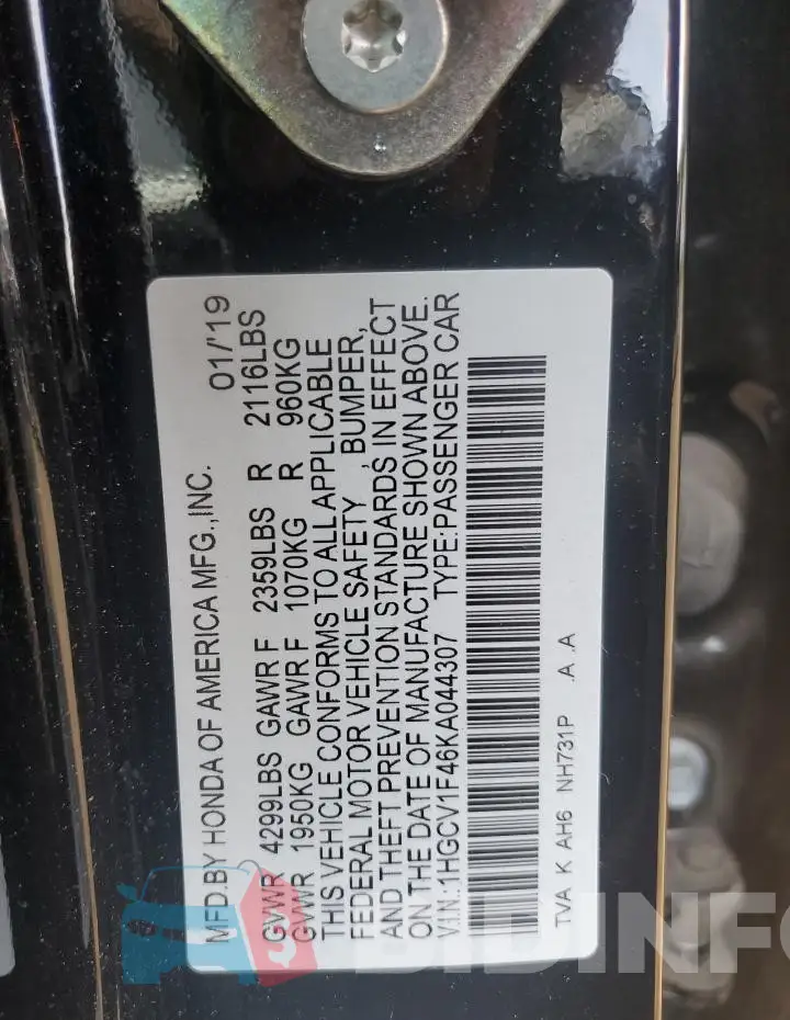 1HGCV1F46KA044307 Photo# 12