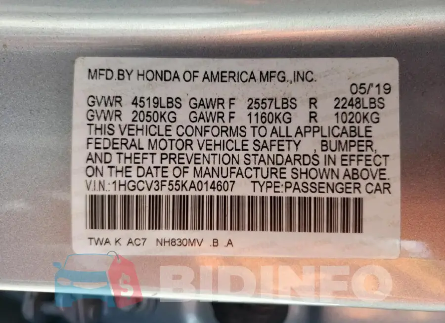 1HGCV3F55KA014607 Photo# 12