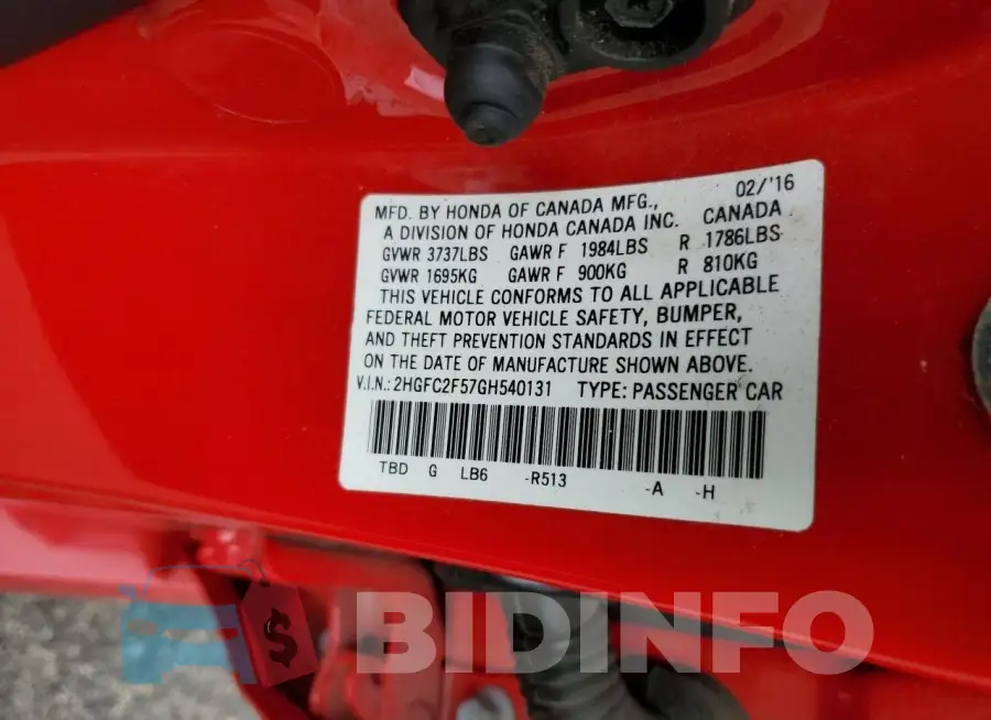 2HGFC2F57GH540131 Photo# 12