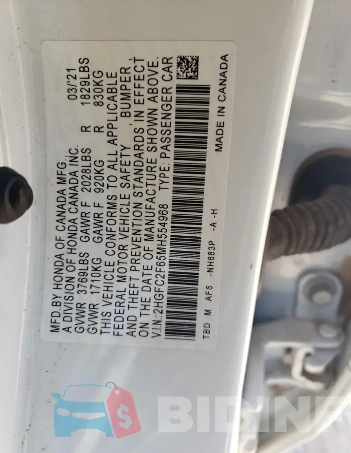 2HGFC2F65MH554968 Photo# 12