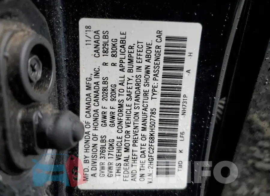 2HGFC2F68KH507785 Photo# 12