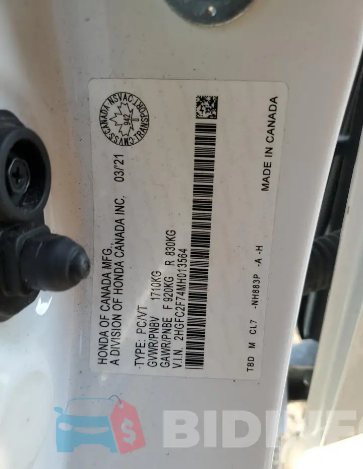 2HGFC2F74MH013564 Photo# 13