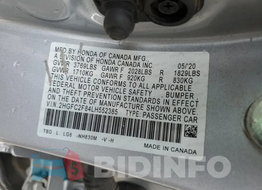 2HGFC2F84LH552385 Photo# 12