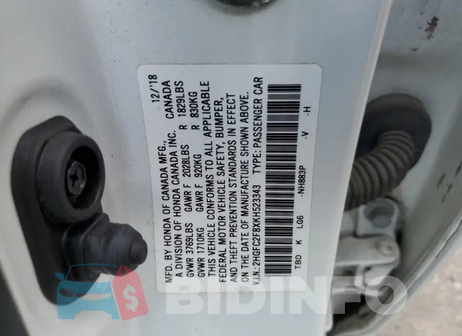 2HGFC2F8XKH523343 Photo# 12