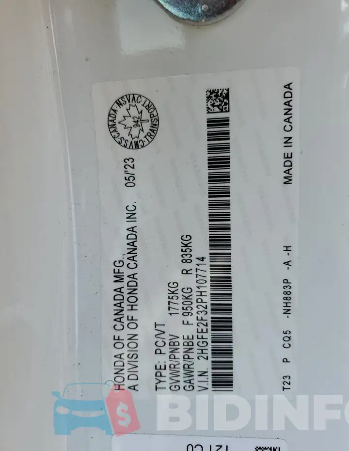 2HGFE2F32PH107714 Photo# 12