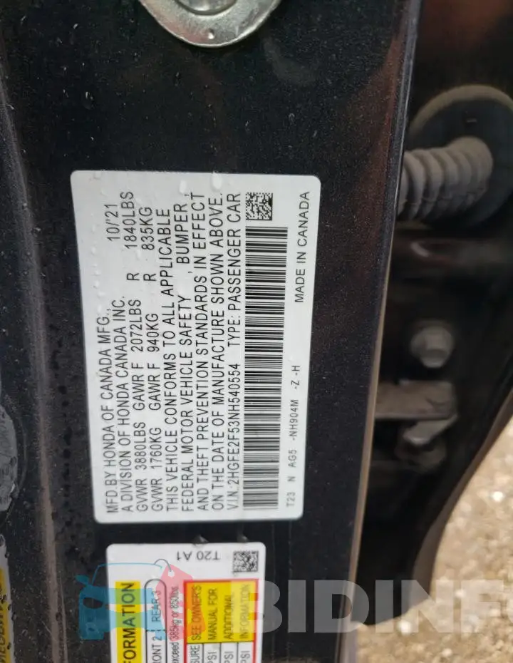 2HGFE2F53NH540554 Photo# 12