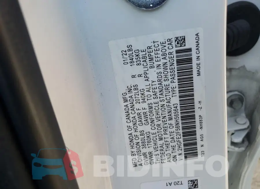 2HGFE2F56NH565643 Photo# 13