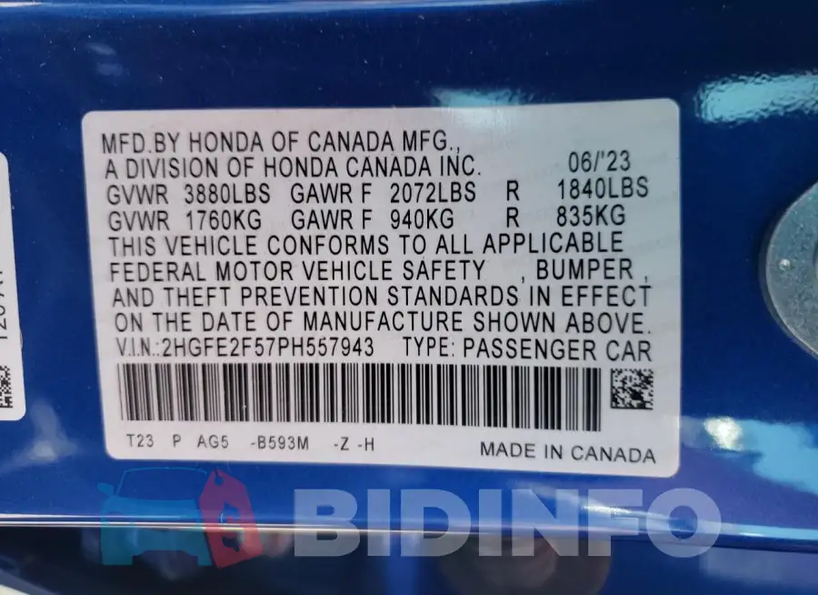 2HGFE2F57PH557943 Photo# 12