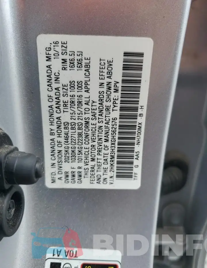 2HKRM3H3XGH562576 Photo# 13
