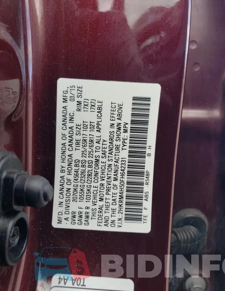 2HKRM4H50FH642331 Photo# 13