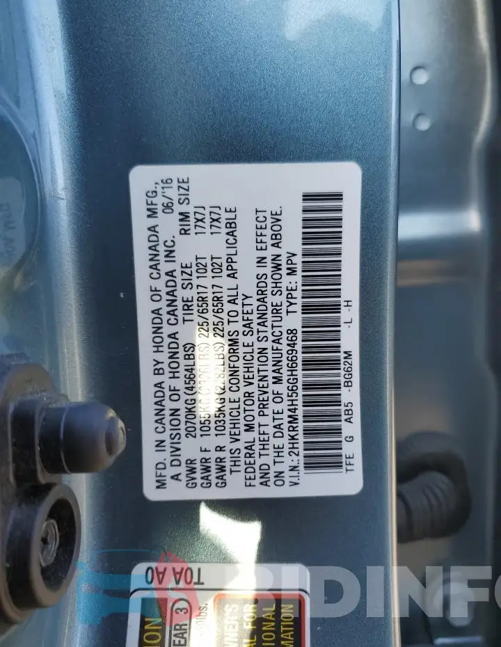 2HKRM4H56GH669468 Photo# 13