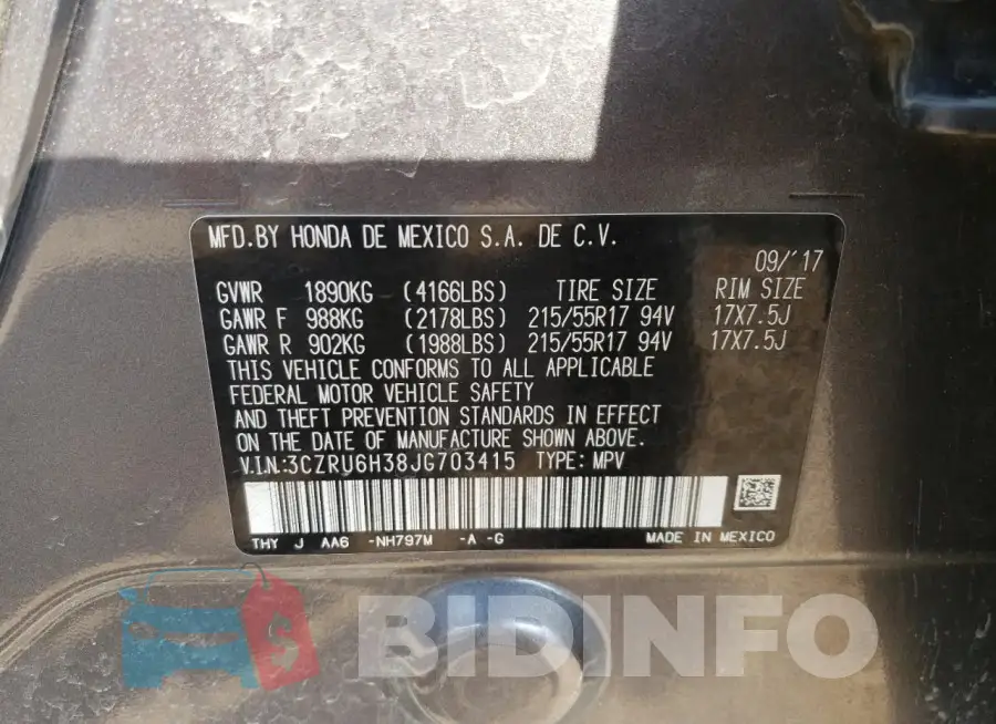 3CZRU6H38JG703415 Photo# 13