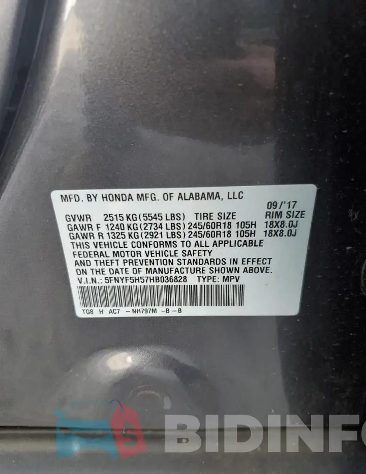 5FNYF5H57HB036828 Photo# 12