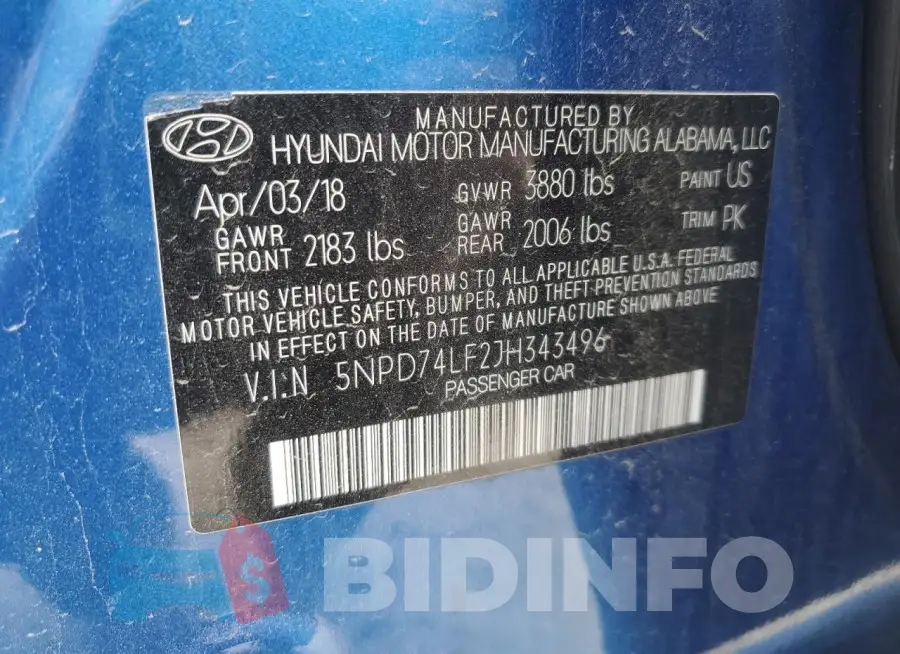 5NPD74LF2JH343496 Photo# 13