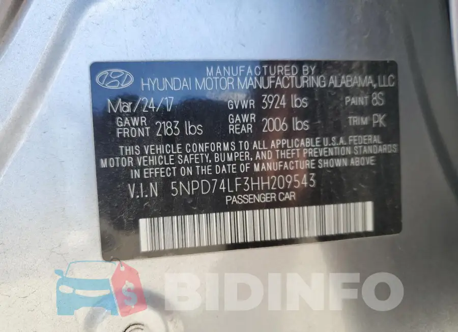 5NPD74LF3HH209543 Photo# 12