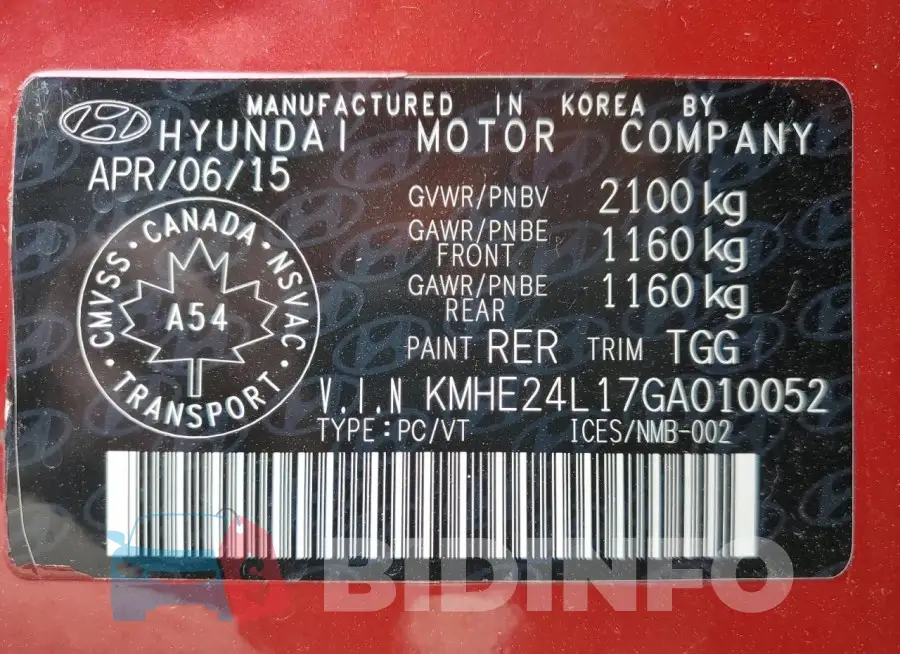 KMHE24L17GA010052 Photo# 12