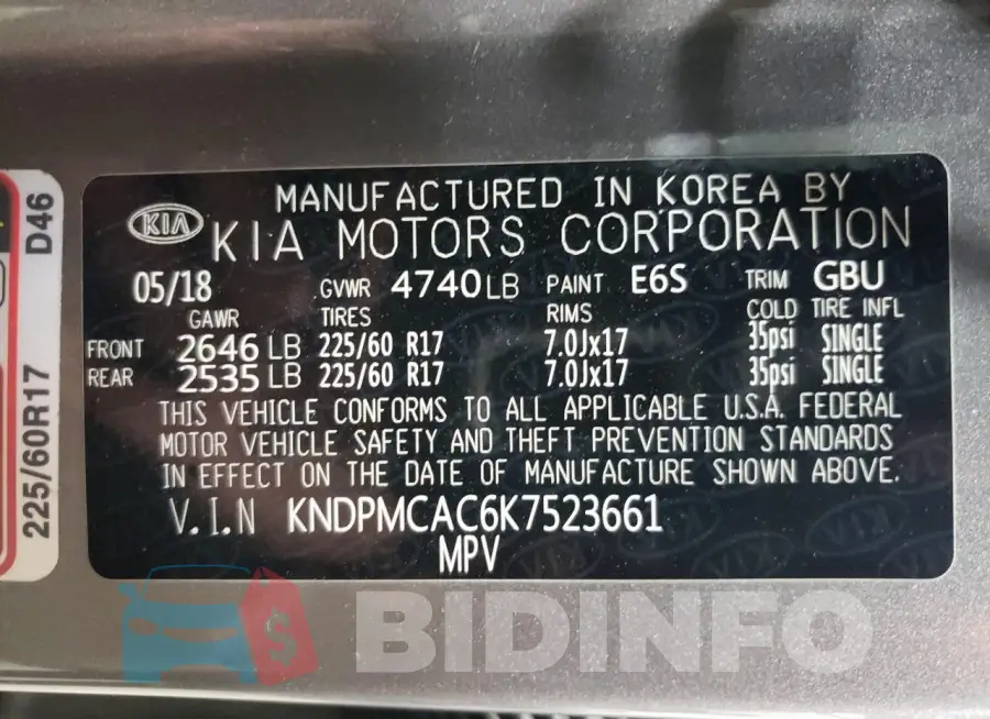 KNDPMCAC6K7523661 Photo# 13