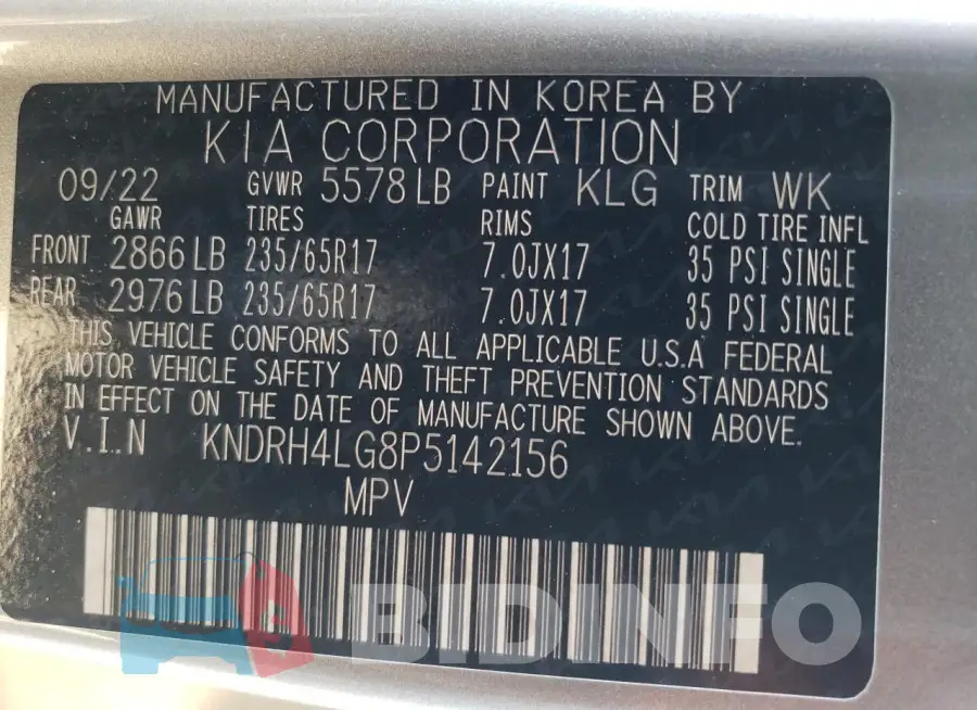 KNDRH4LG8P5142156 Photo# 13