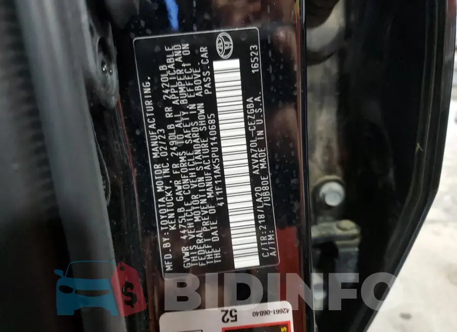 4T1F11AK5PU140685 Photo# 12