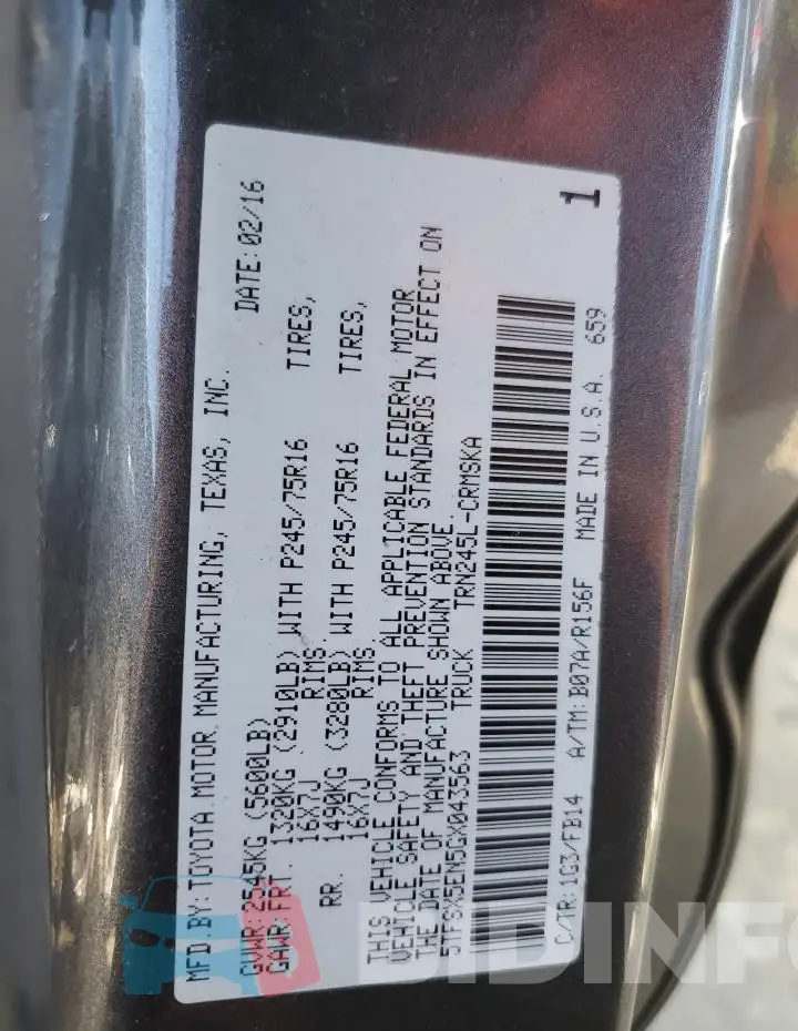 5TFSX5EN5GX043563 Photo# 12