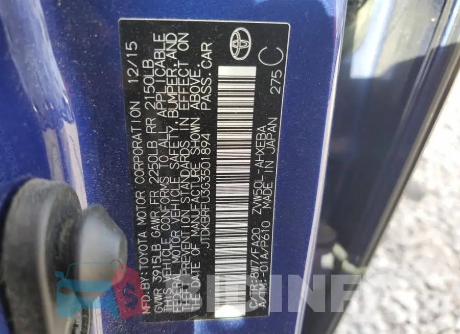 JTDKBRFU3G3501894 Photo# 12