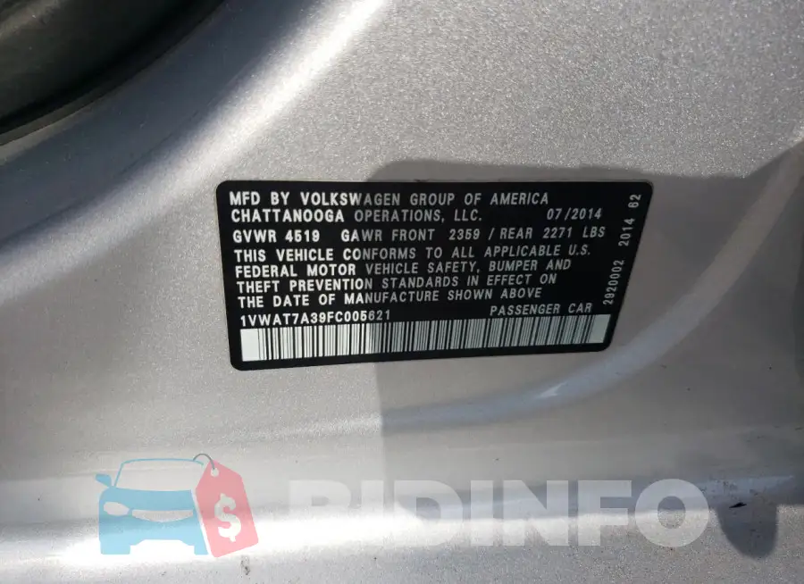 1VWAT7A39FC005621 Photo# 12