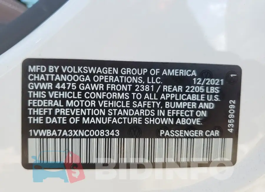 1VWBA7A3XNC008343 Photo# 12