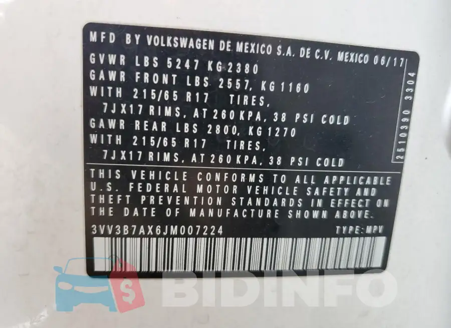 3VV3B7AX6JM007224 Photo# 12