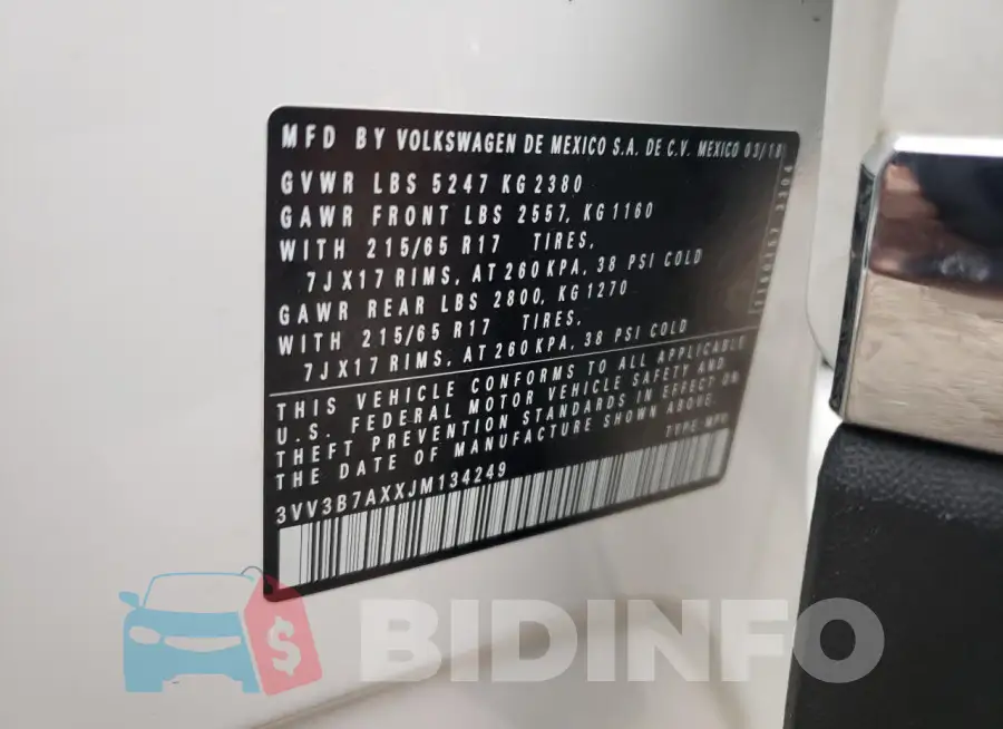 3VV3B7AXXJM134249 Photo# 13