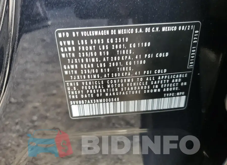 3VV8B7AX3NM000548 Photo# 13