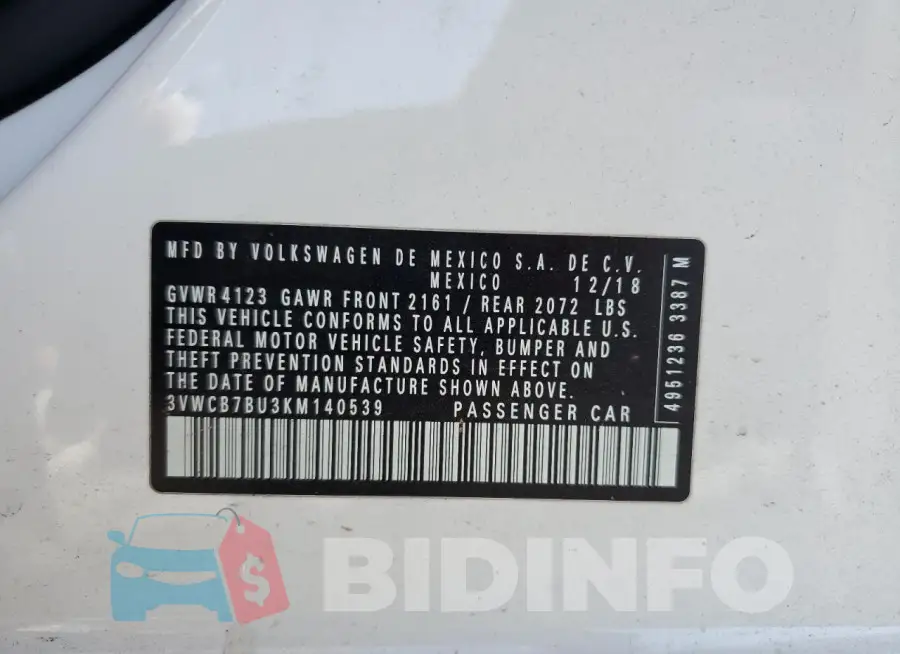 3VWCB7BU3KM140539 Photo# 12