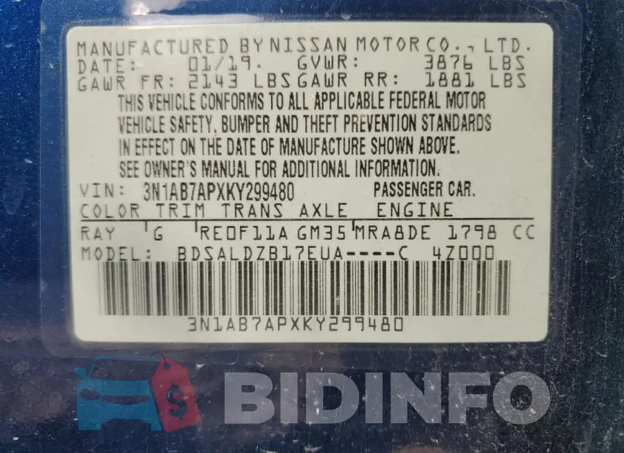 3N1AB7APXKY299480 Photo# 13