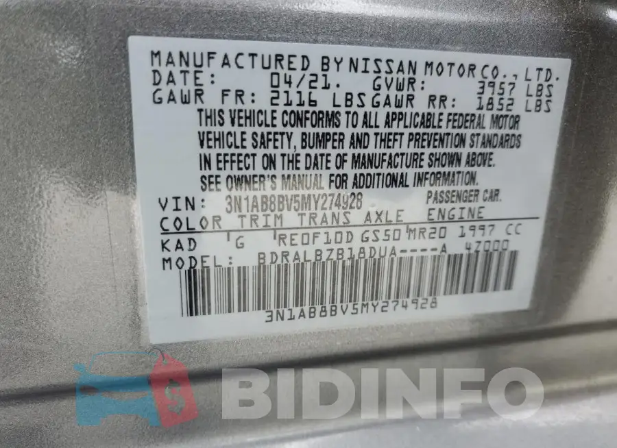 3N1AB8BV5MY274928 Photo# 13