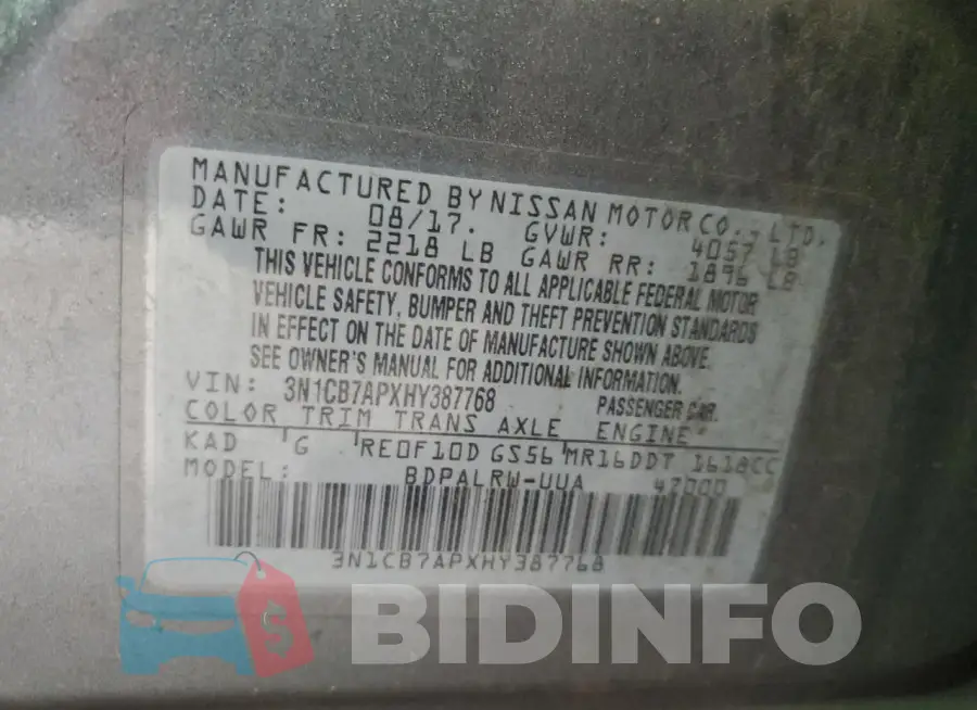 3N1CB7APXHY387768 Photo# 12