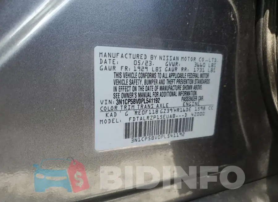 3N1CP5BV0PL541192 Photo# 13