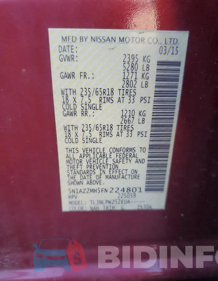 5N1AZ2MH5FN224801 Photo# 14