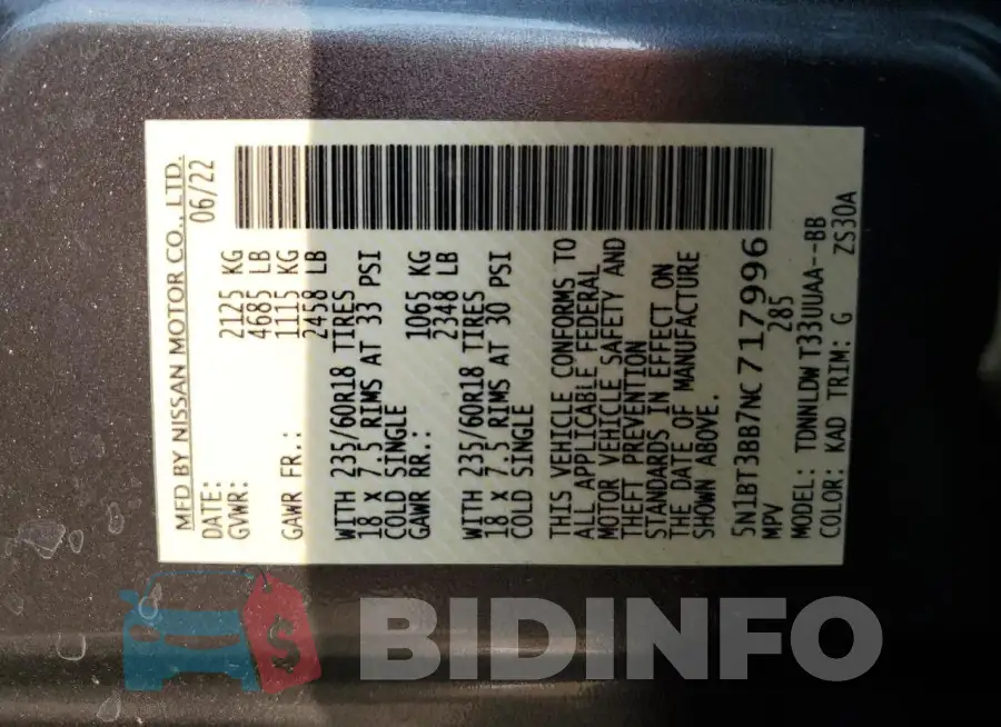 5N1BT3BB7NC717996 Photo# 13