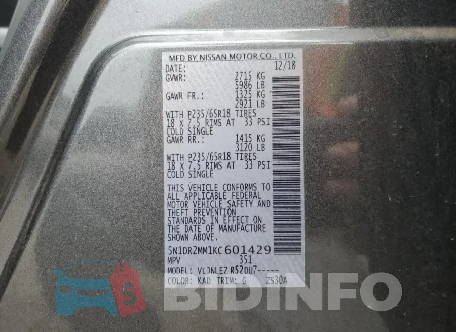 5N1DR2MM1KC601429 Photo# 13