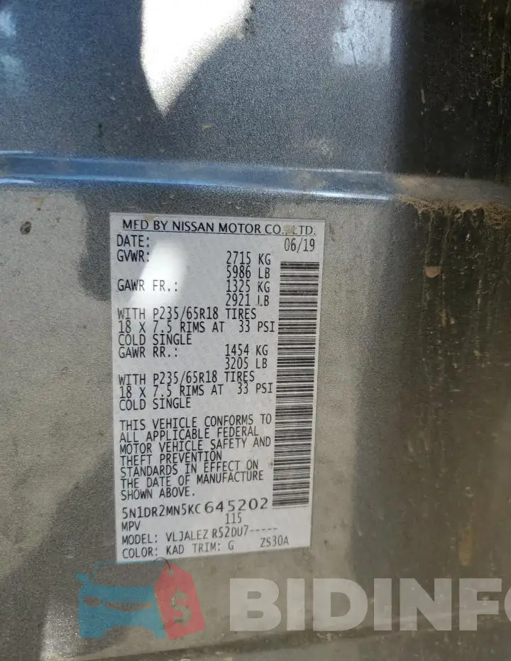 5N1DR2MN5KC645202 Photo# 13