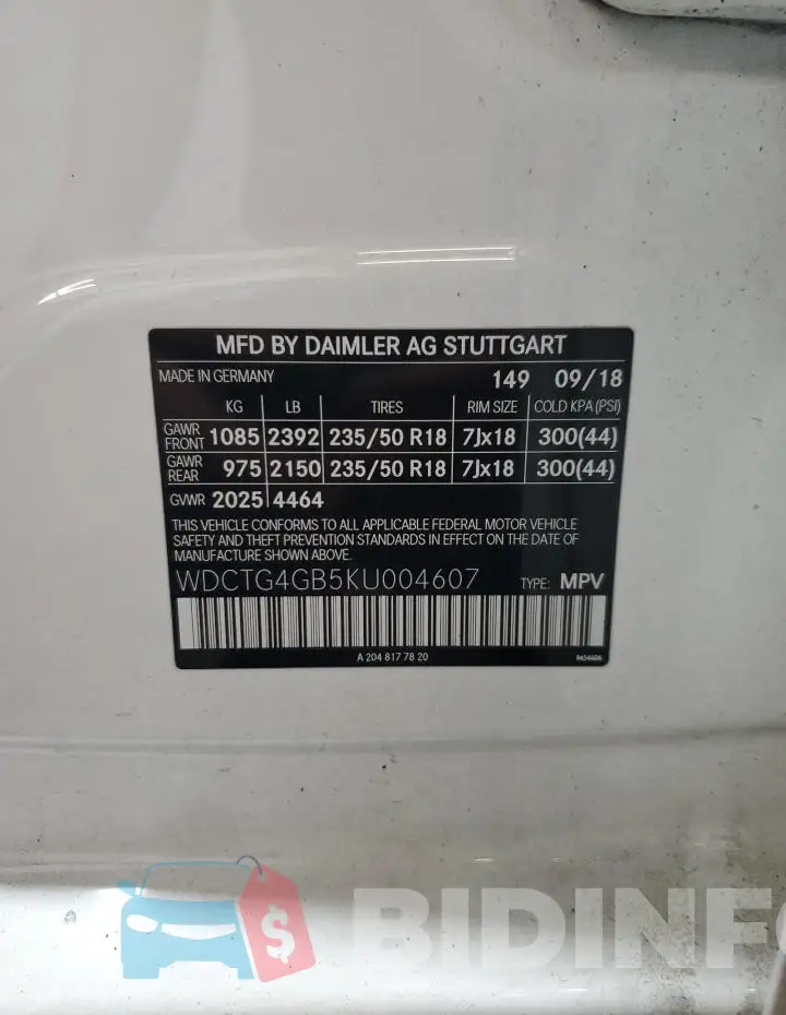 WDCTG4GB5KU004607 Photo# 13