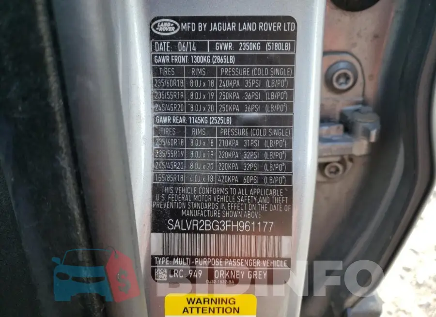 SALVR2BG3FH961177 Photo# 13