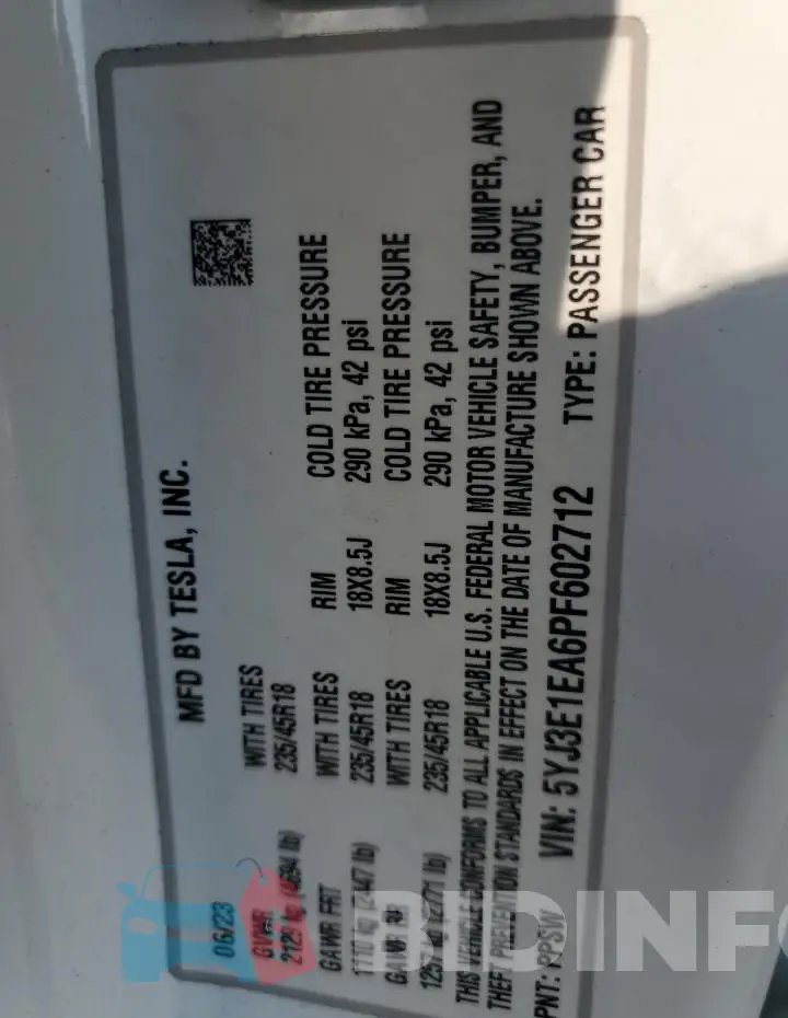 5YJ3E1EA6PF602712 Photo# 12