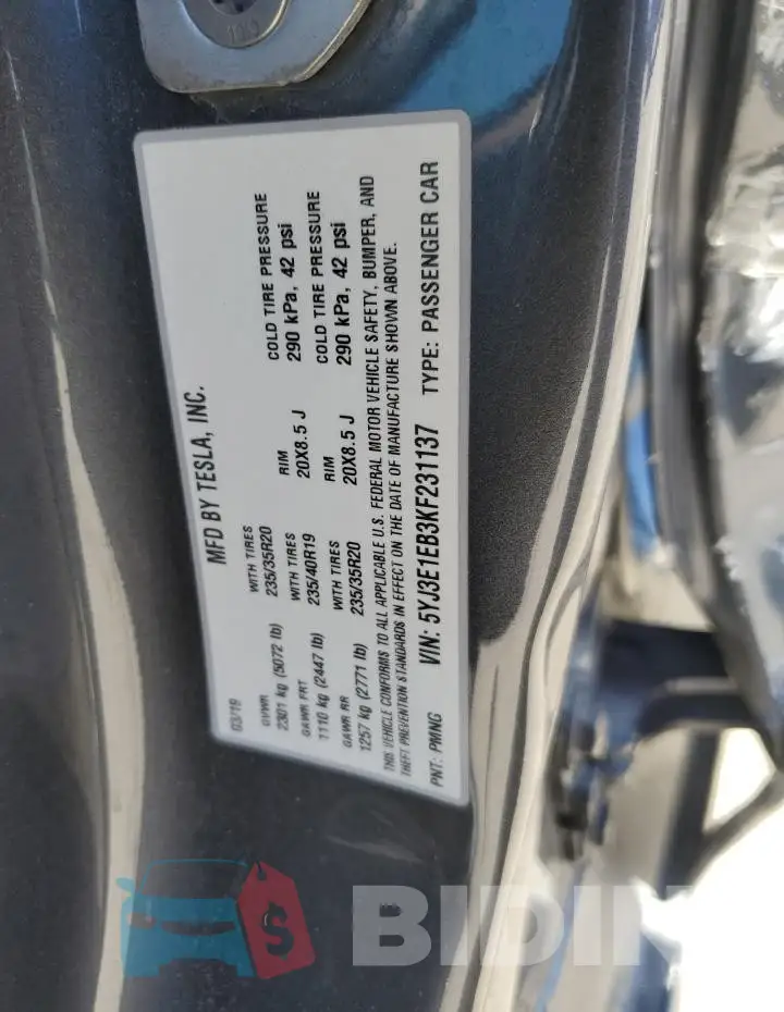 5YJ3E1EB3KF231137 Photo# 12