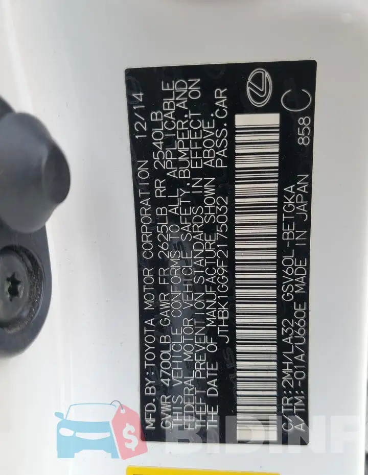 JTHBK1GG9F2175032 Photo# 12