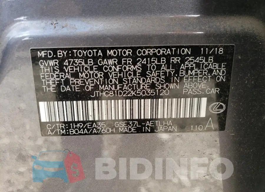 JTHC81D22K5035120 Photo# 12