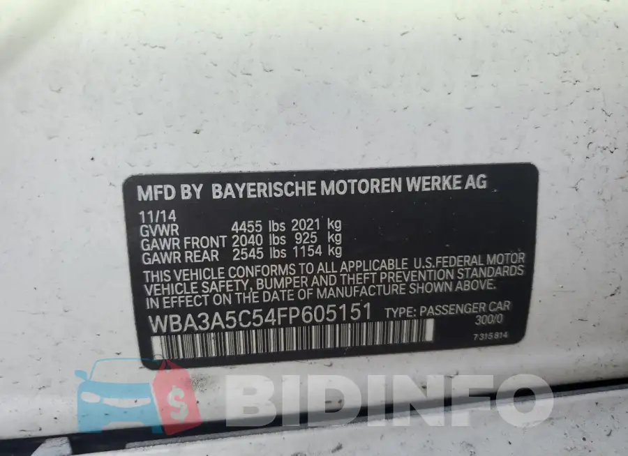 WBA3A5C54FP605151 Photo# 12
